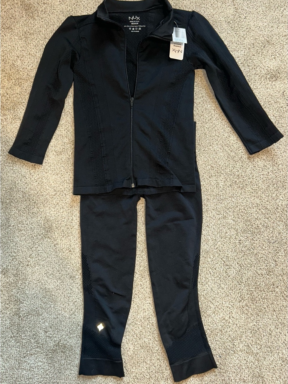 NWT NUX Black Zip Front Active Jacket and Leggings Set Sz M